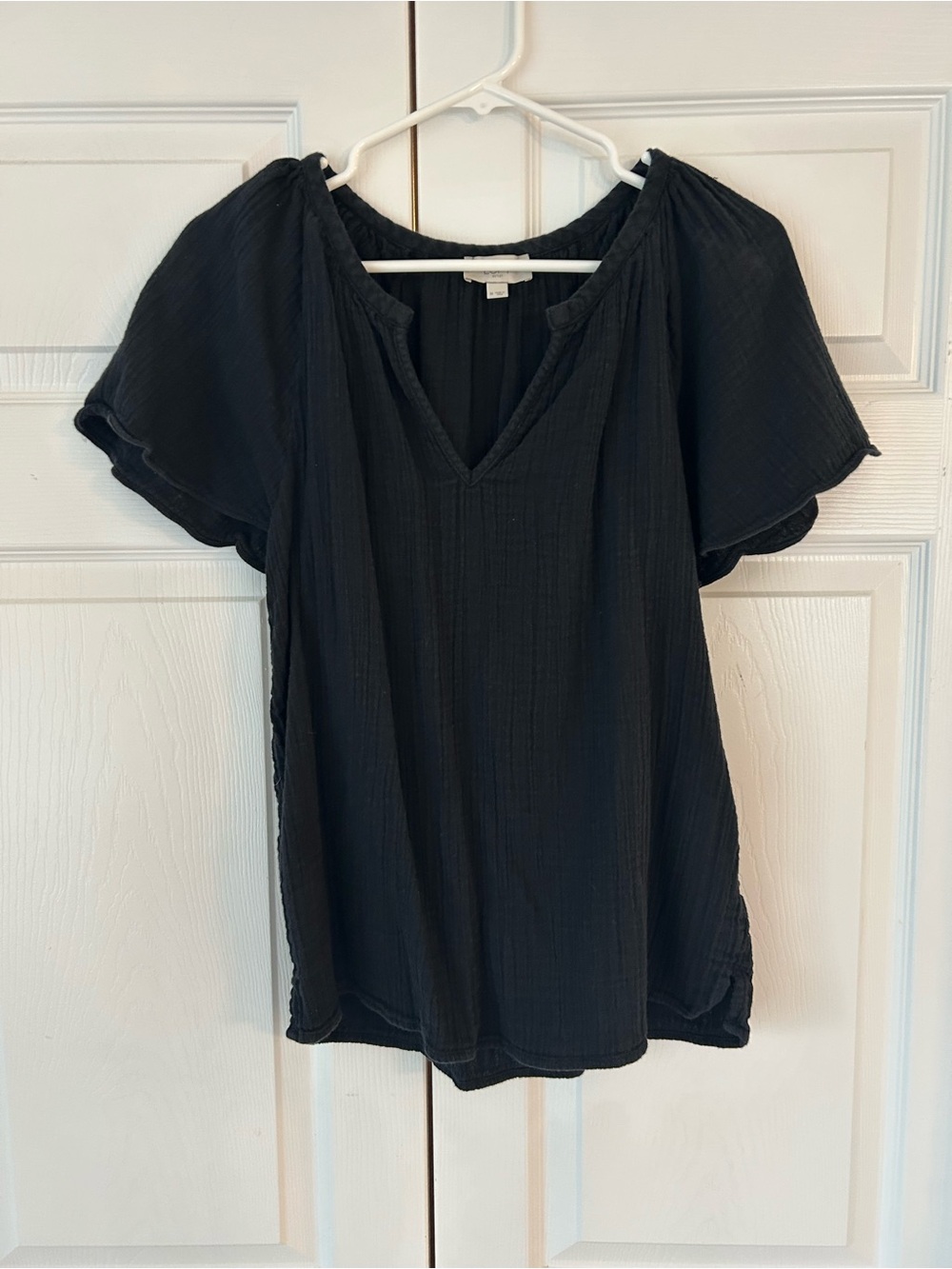 LOFT Women’s Black Crepe Short Sleeve Cotton Tunic Blouse Shirt Size M